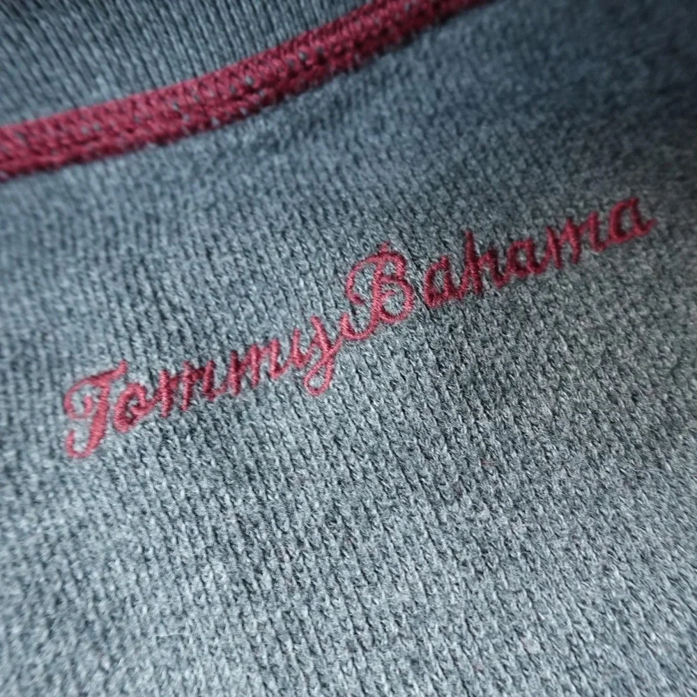 Tommy Bahama Sweater Mens M Red Gray Reversible 1/4 Zip Waffle Knit Pullover Top